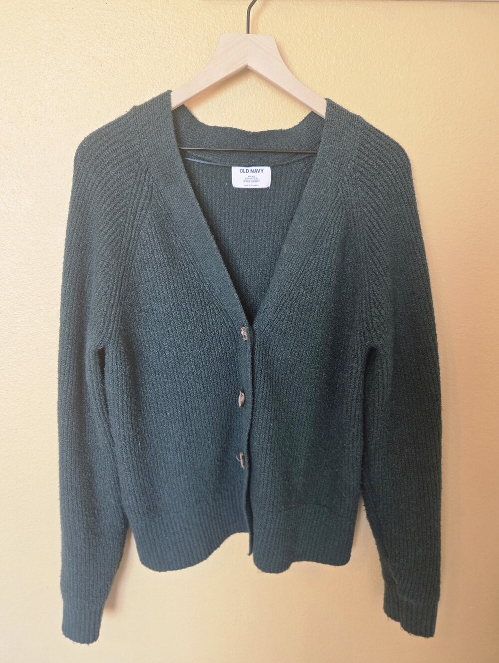 Dark Green V-Neck Button-Front Cardigan